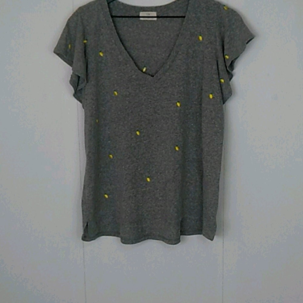 T.La Anthro Gray Lemon FlutterSleeve Tee